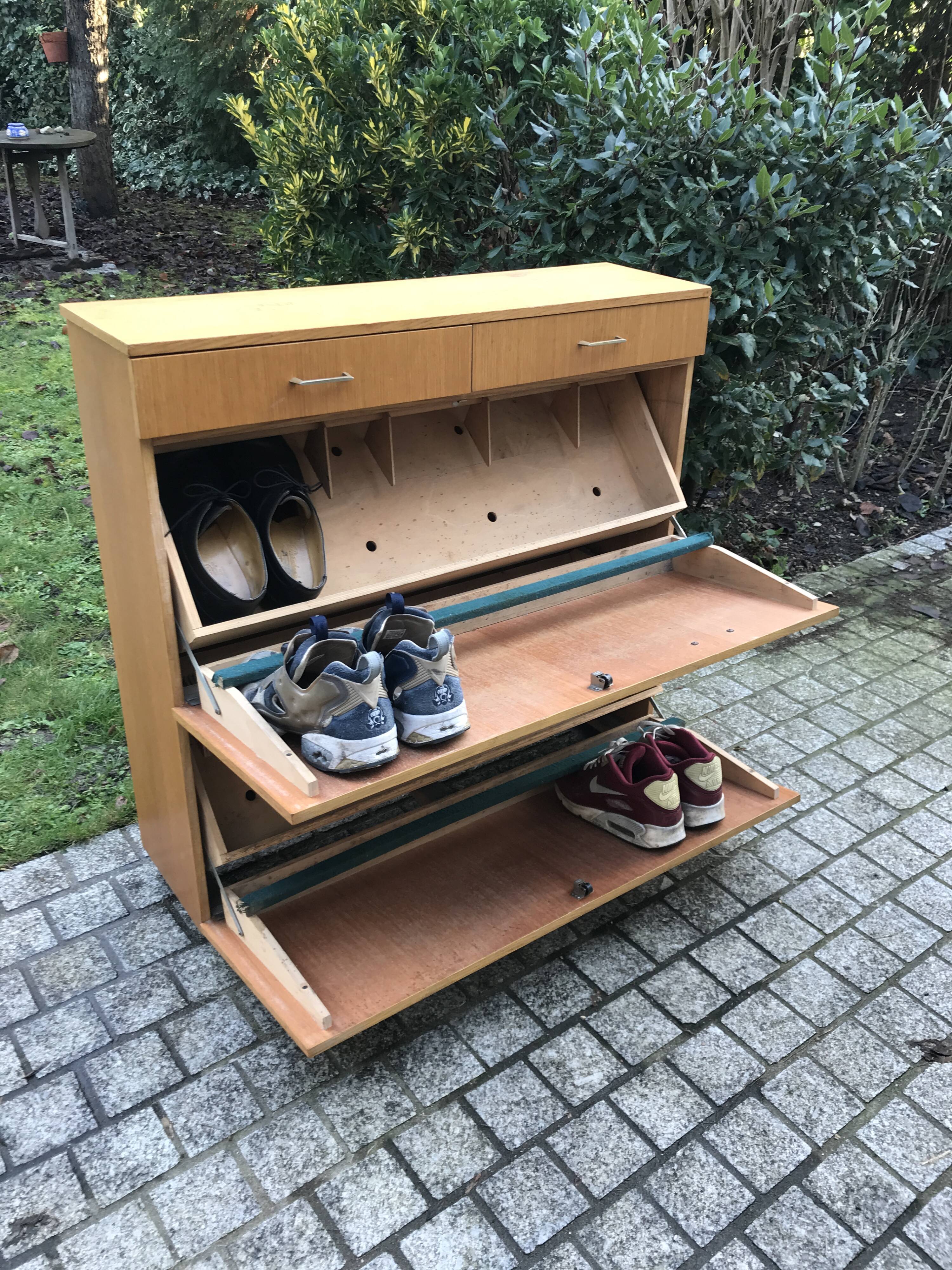 Meuble à chaussures vintage 1960 en bois clair