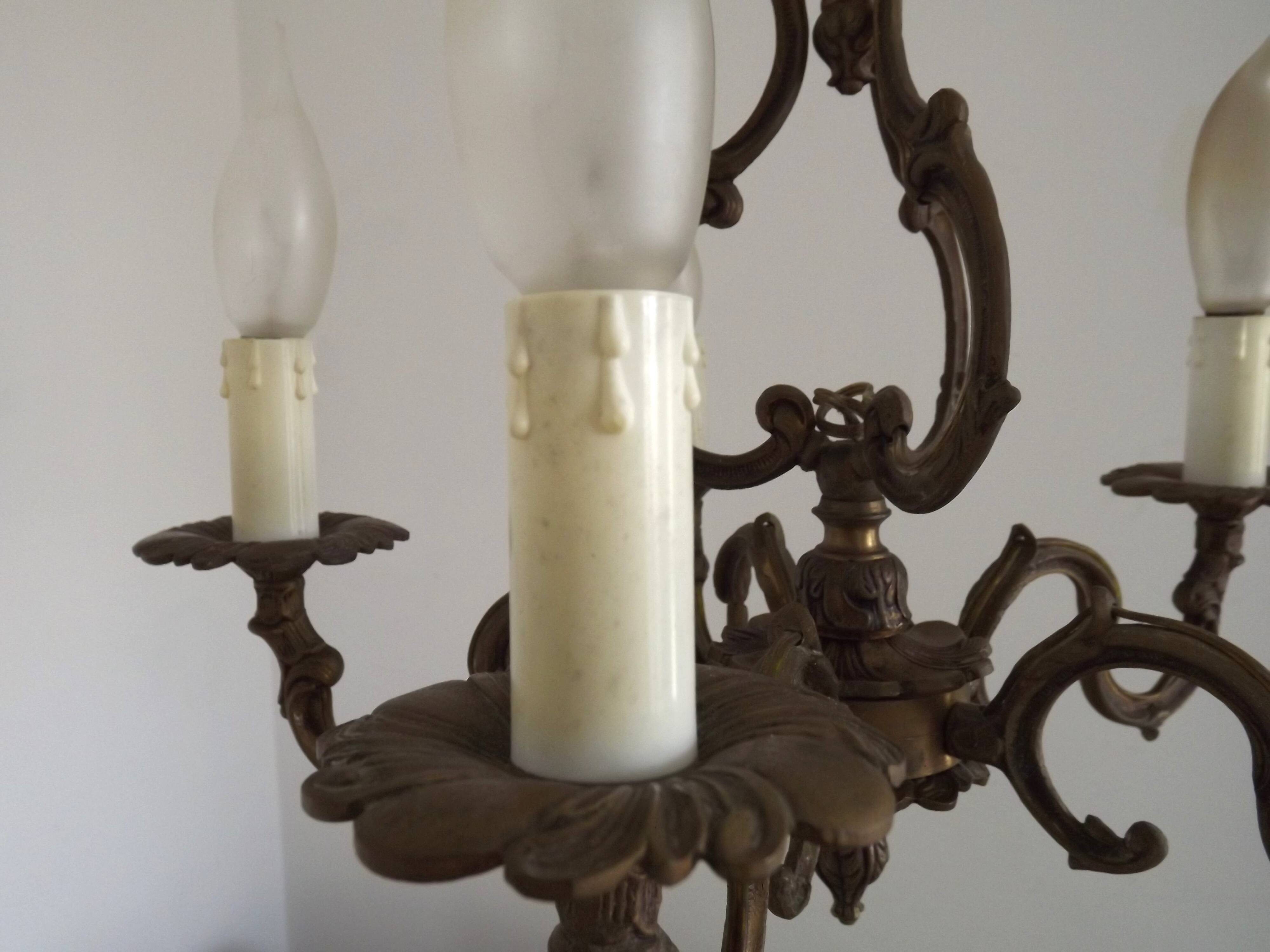 Elegant French Antique Bronze 5 Light 3 Sided Cage Style Chandelier