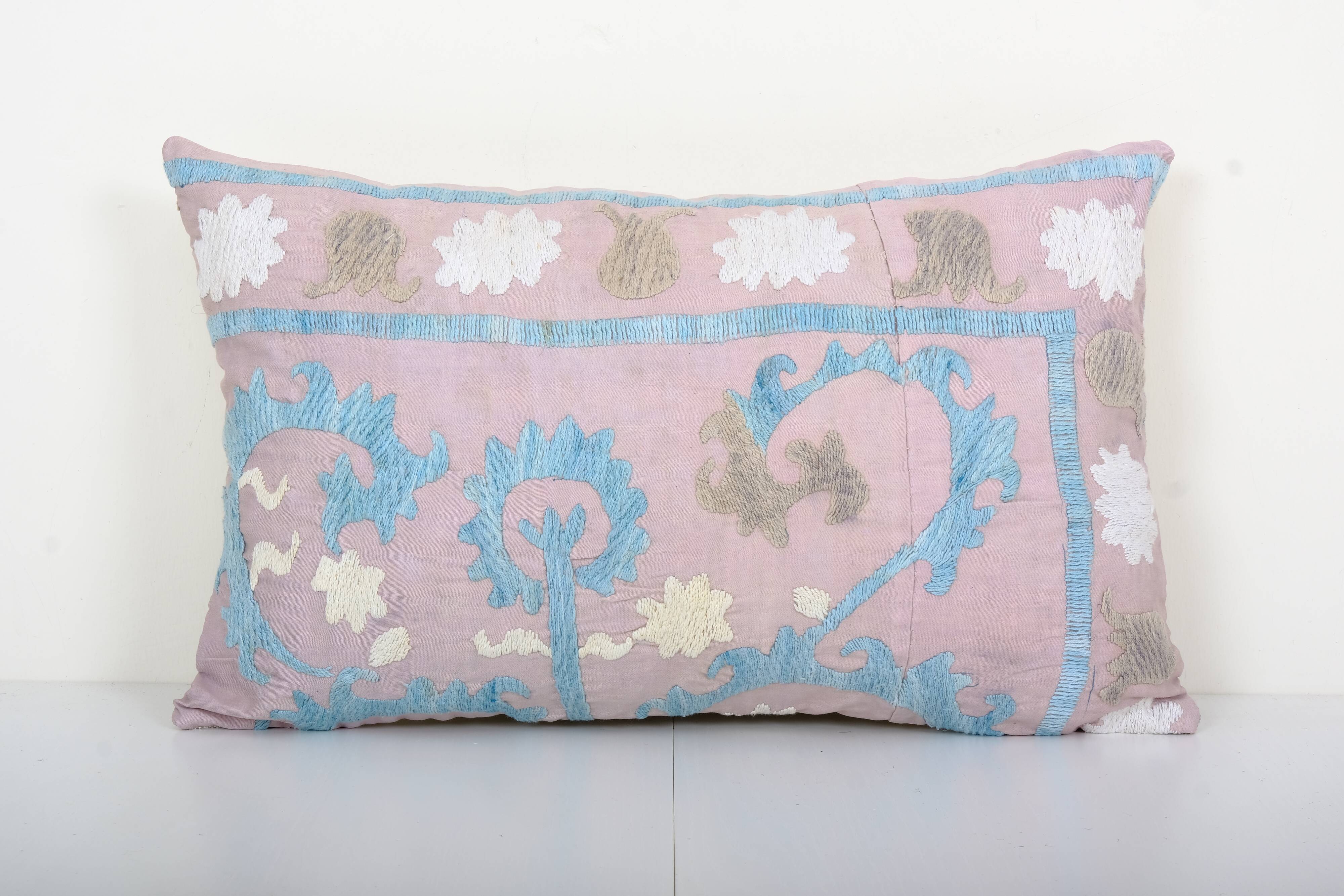 12" x 20" tashkent suzani bench pillow case made from a 19th century suzani - purple bedding lumbar