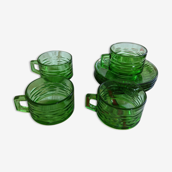 Set of 4 green glass cups