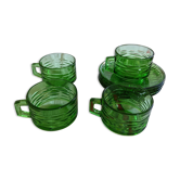 Set of 4 green glass cups