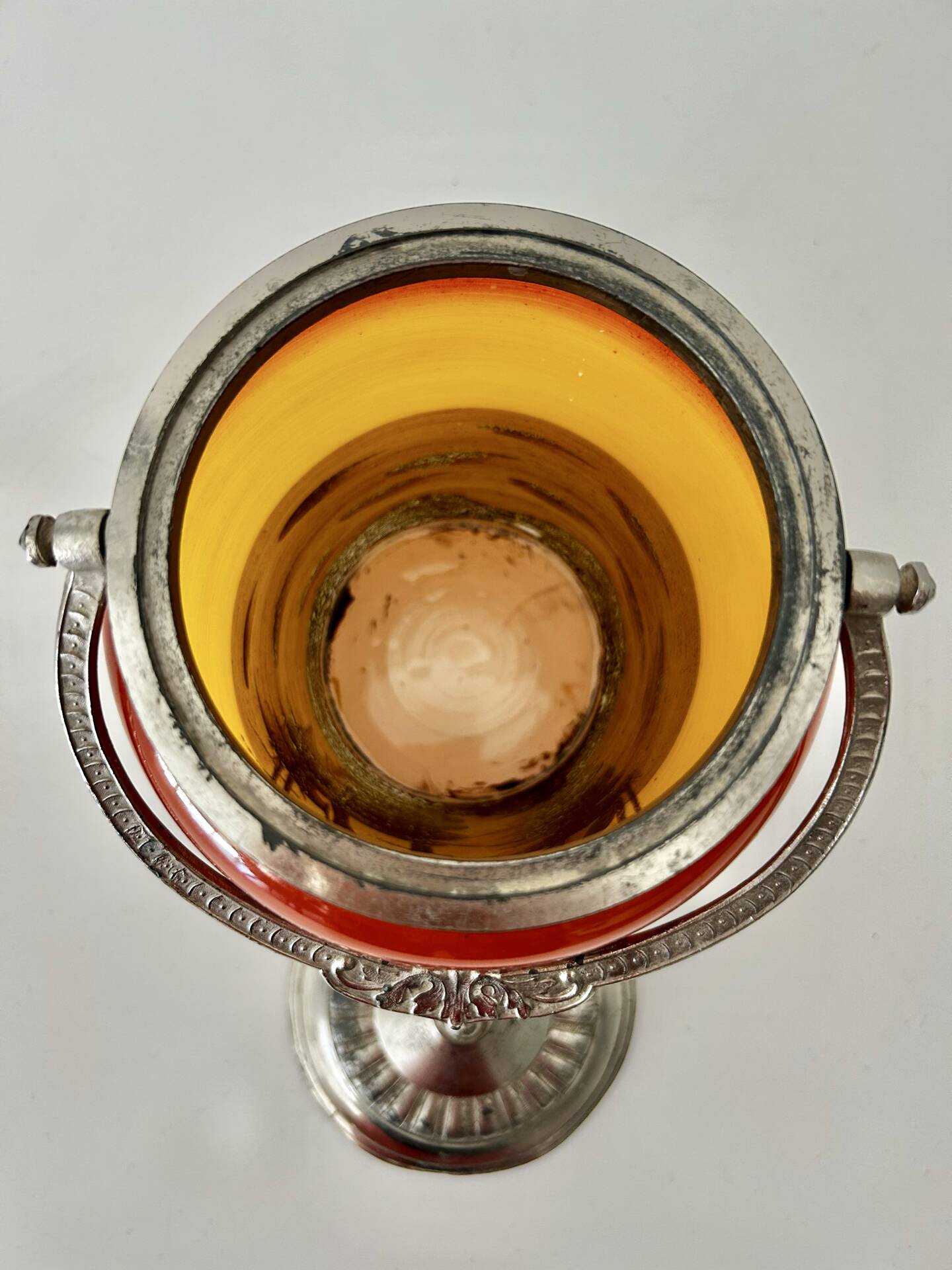 Art Deco biscuit jar in tango orange glass - Egypt Desert decor
