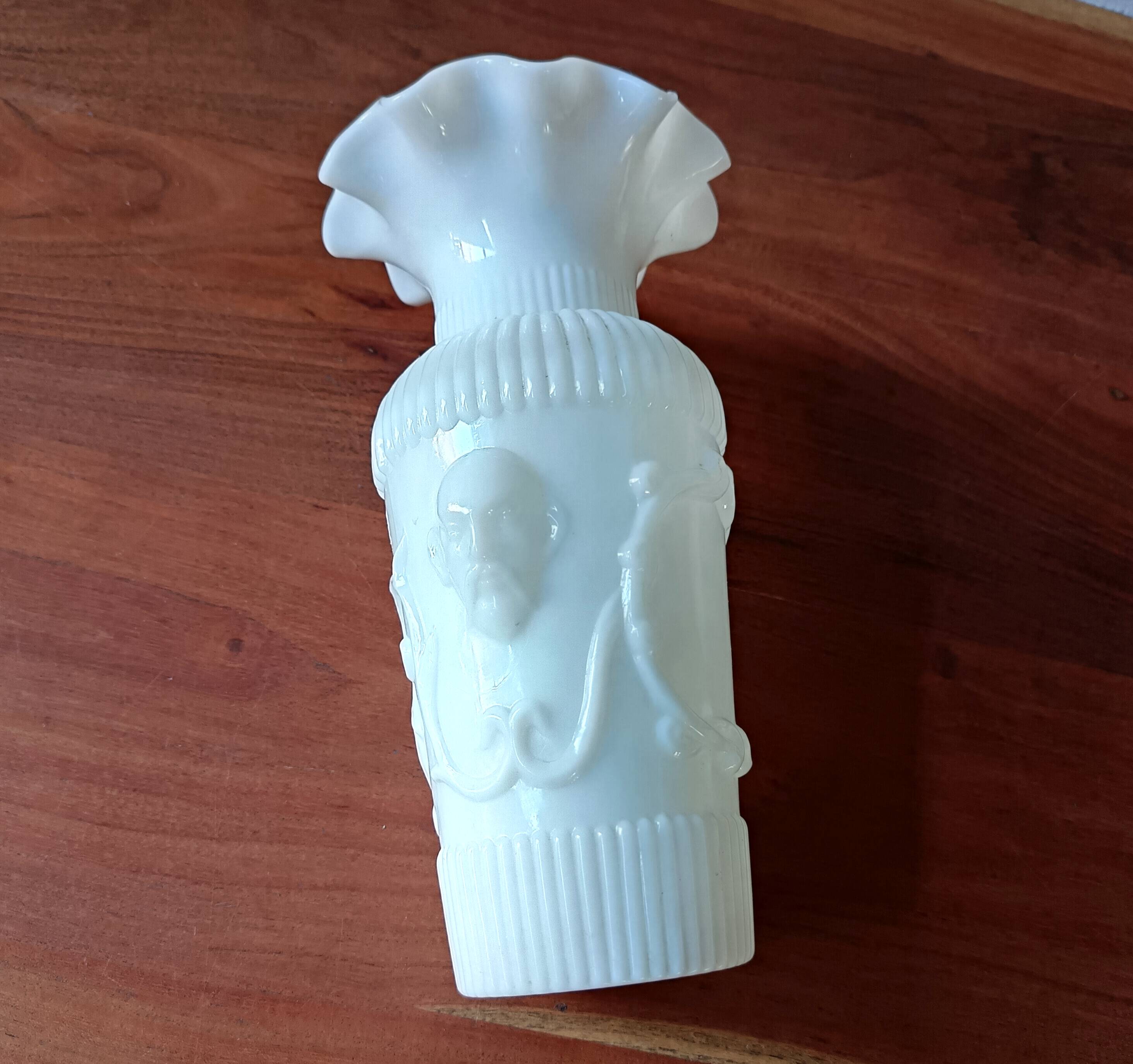 Antique vase in large white fairground opaline, vintage France