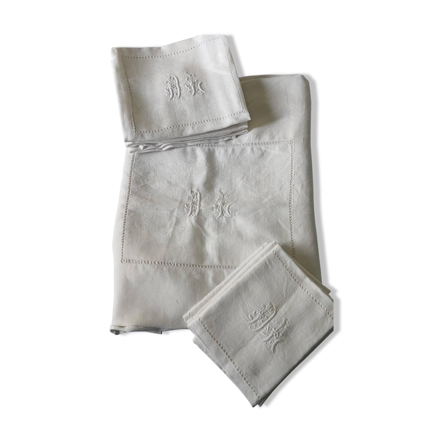 Nappe ancienne brodée et 12 serviettes