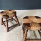 Rustic Low Oak and Rush Stools in the style of Charles Dudouyt, France, 1940s, Set of 2