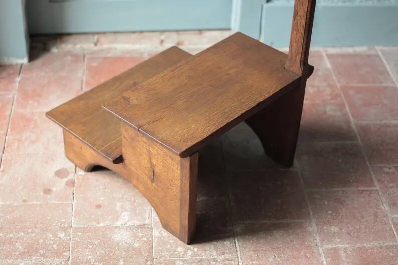 Wooden step stool for vintage library, stepladder, furniture for library, decor