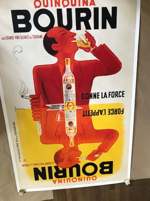 Old vintage poster bourin litho entoilée