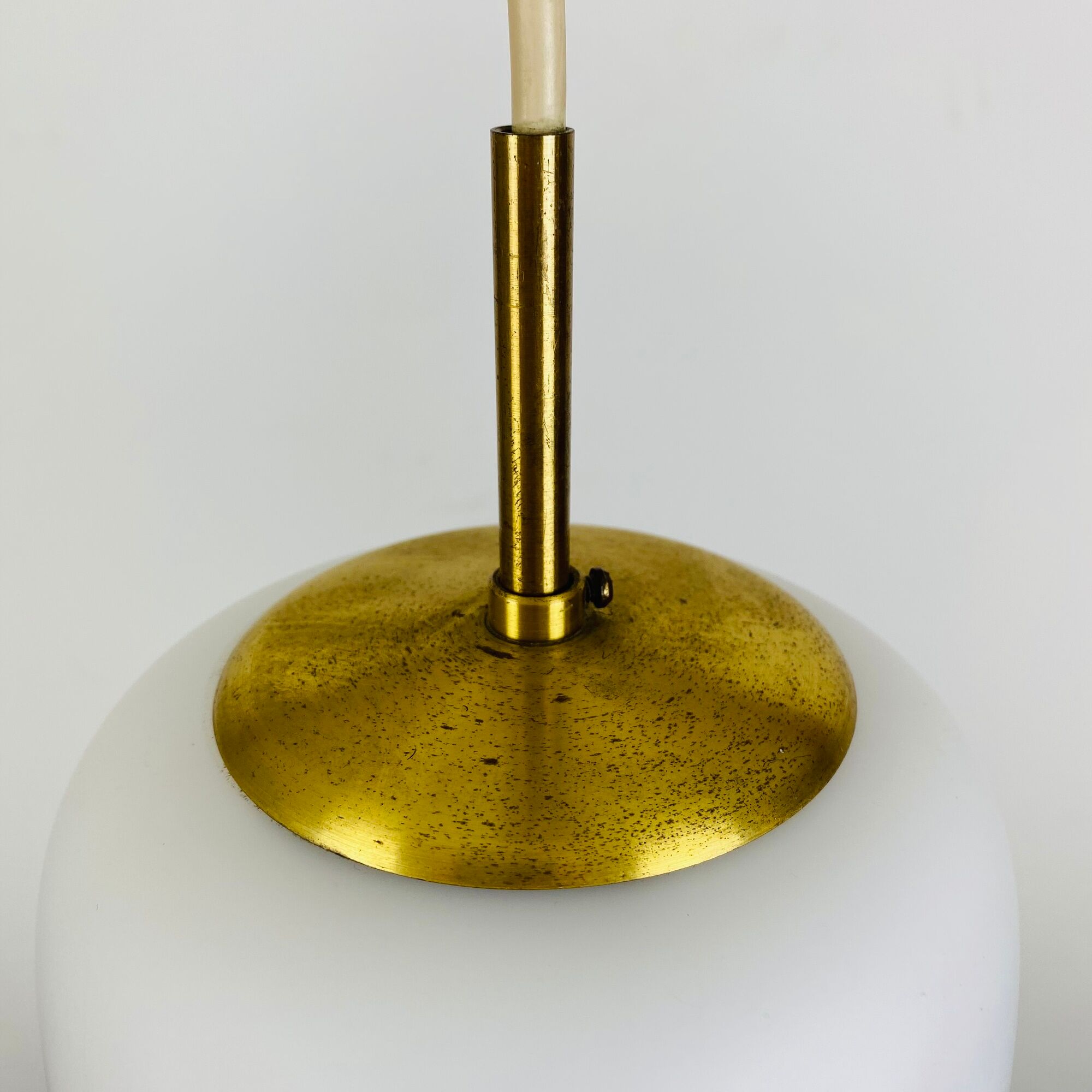 Scandinavian suspension Kina by Bent Karlby for Lyfa 1960 opaline brass