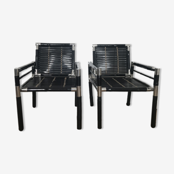 Paire de fauteuils bambou et chrome, 1970’s