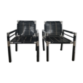 PAIR OF BAMBOO AND CHROME ARMCHAIRS, 1970's