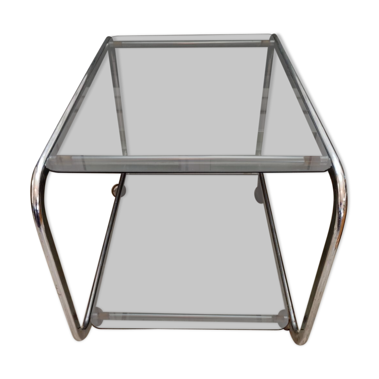 Desserte vintage en aluminium brossé et verre