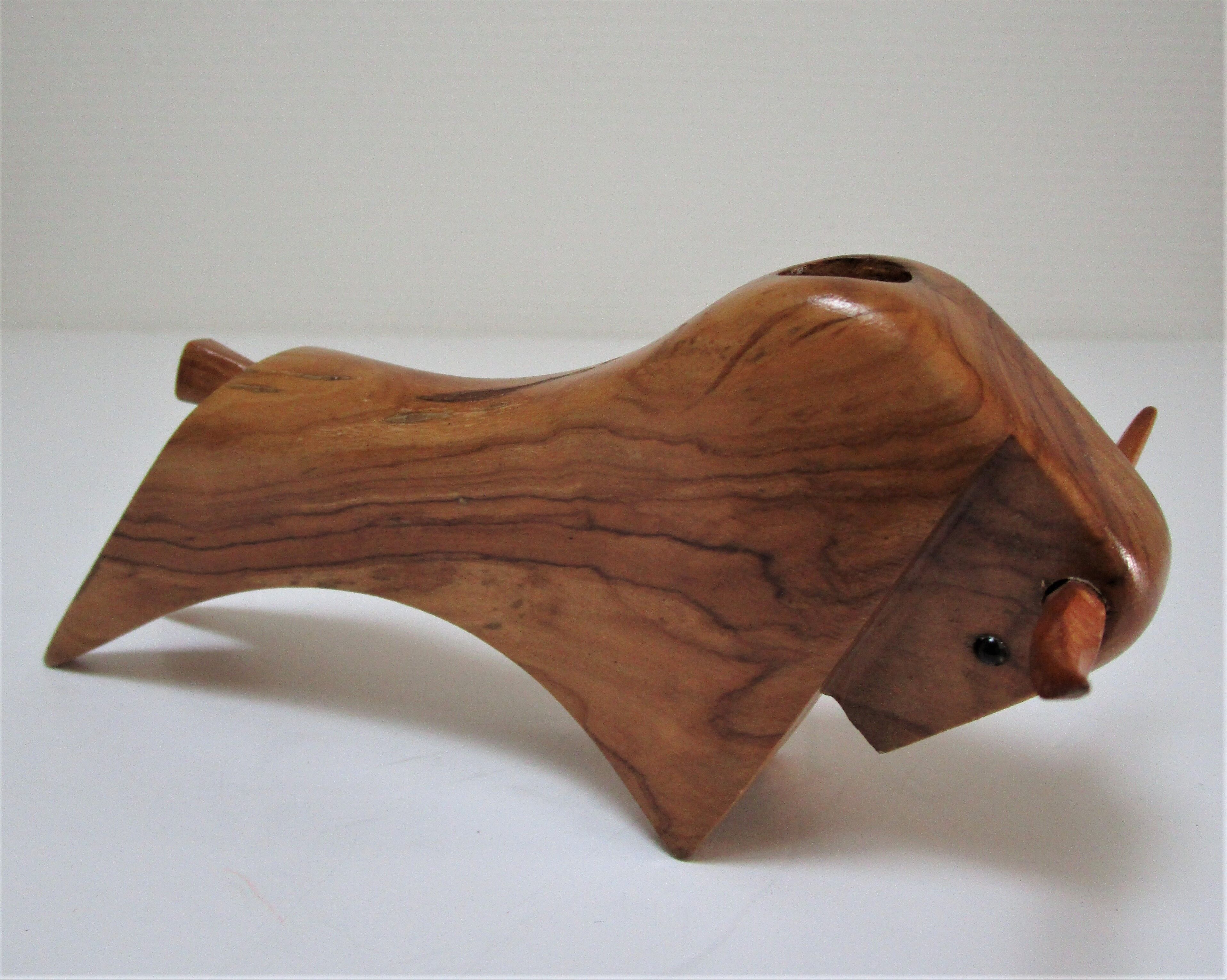 Wooden candlestick bull 70s