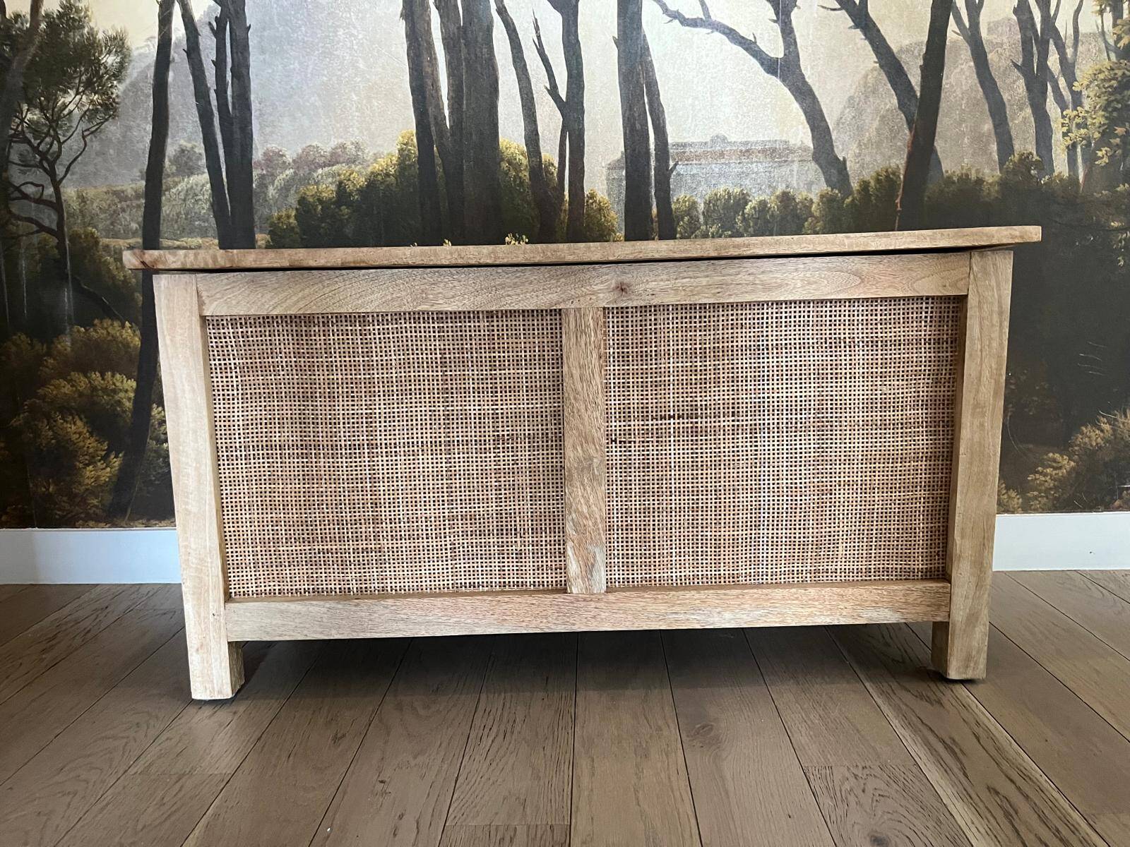 Oak storage chest with rattan caning