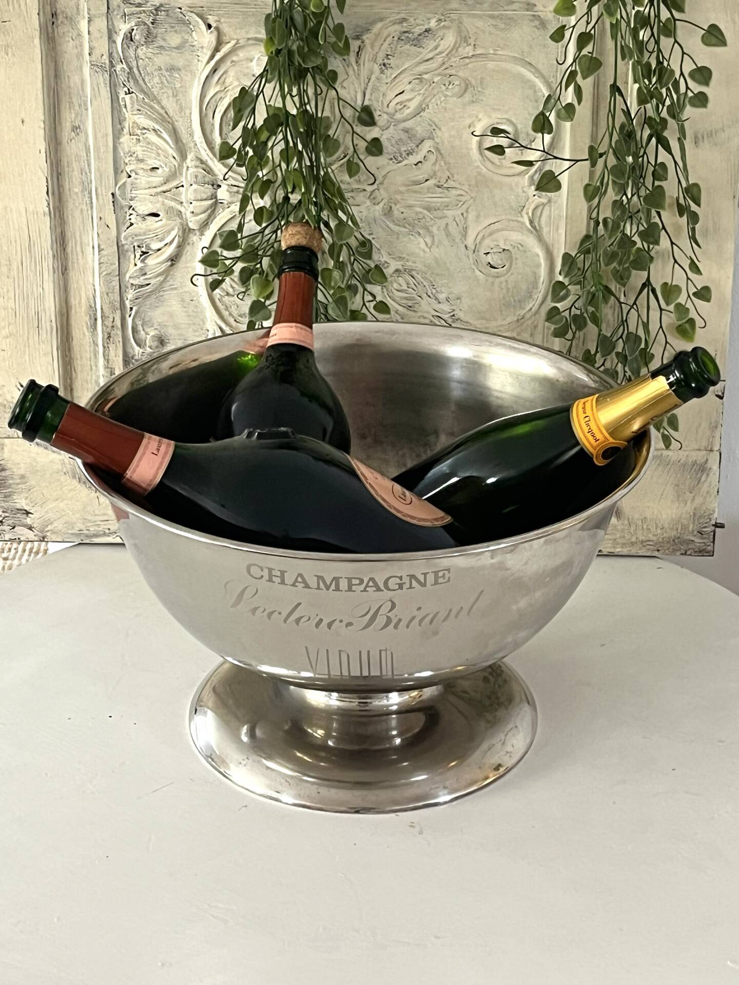 French champagne cooler bowl Leclerc Briant Vinum silver plated