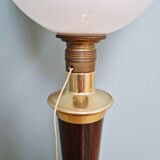 Large Art Deco Mazda lamp in wood, brass, and white opaline, 1930.