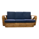 Sofa rectangulaire en rotin à six brins exclusif pour trois places, d'après Paul Frankl, années 50.