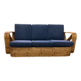 Sofa rectangulaire en rotin à six brins exclusif pour trois places, d'après Paul Frankl, années 50.