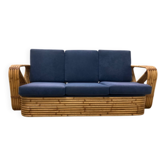Exclusive Six Strand Rectangular Rattan 3-Seat Sofa after Paul Frankl, 50s