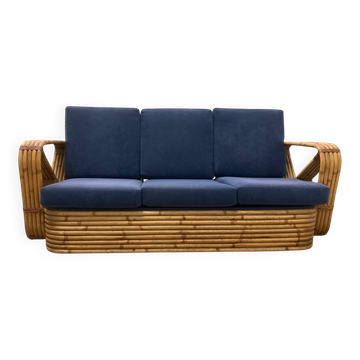 Exclusive Six Strand Rectangular Rattan 3-Seat Sofa after Paul Frankl, 50s