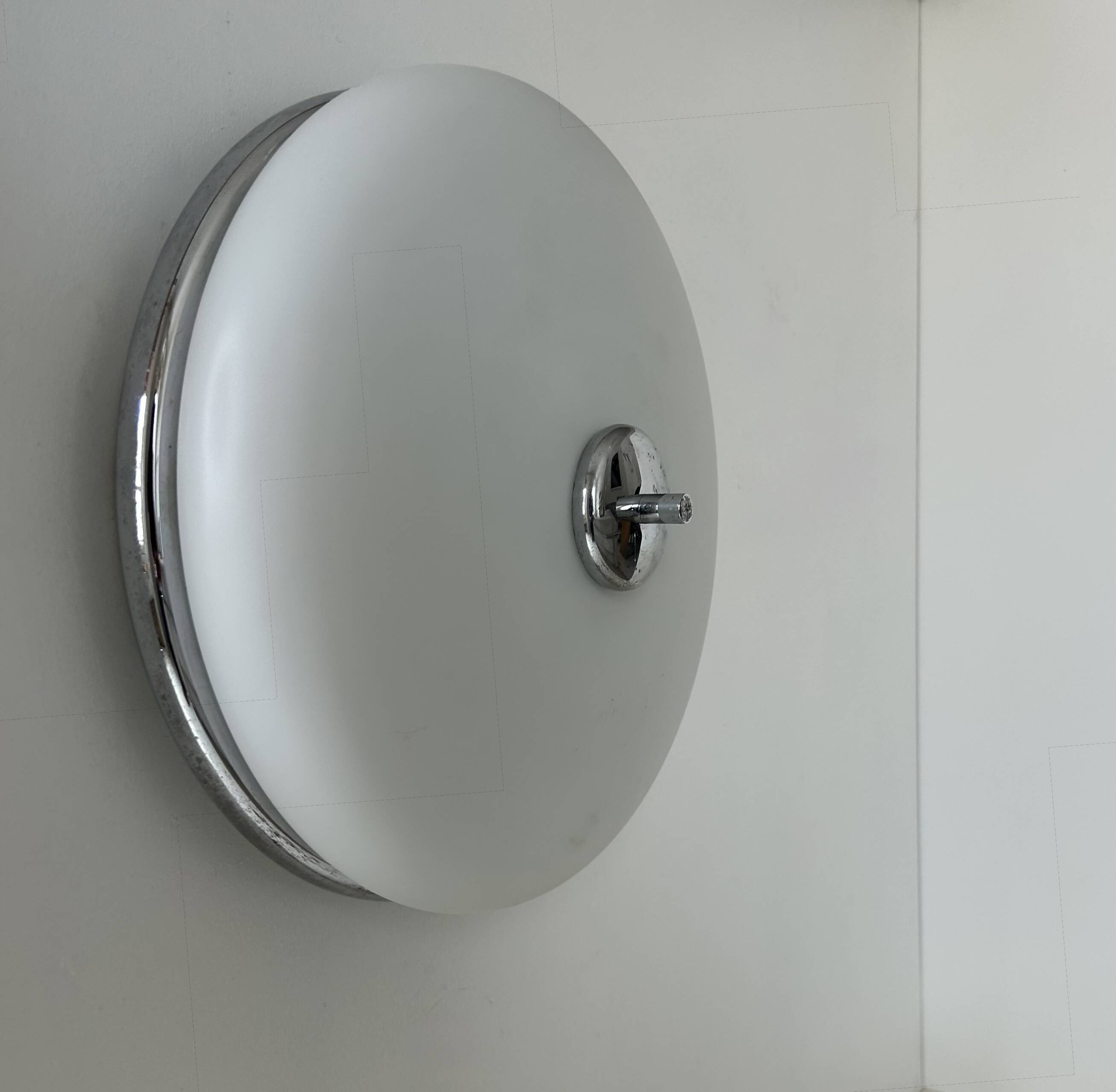 Vintage XL wall light, opaline and chrome, France 1960