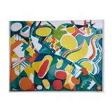Original lithograph signed by jacques lagrange, abstract composition (landscape), 1974