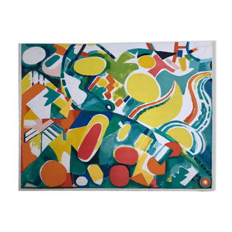 Original lithograph signed by jacques lagrange, abstract composition (landscape), 1974