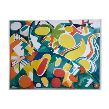 Original lithograph signed by jacques lagrange, abstract composition (landscape), 1974