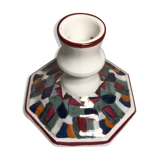 Old candle holder ceramic white + patterns painted colors signed vintage comics