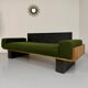 Vintage 3-seater sofa, green, solid wood, 70s/80s design