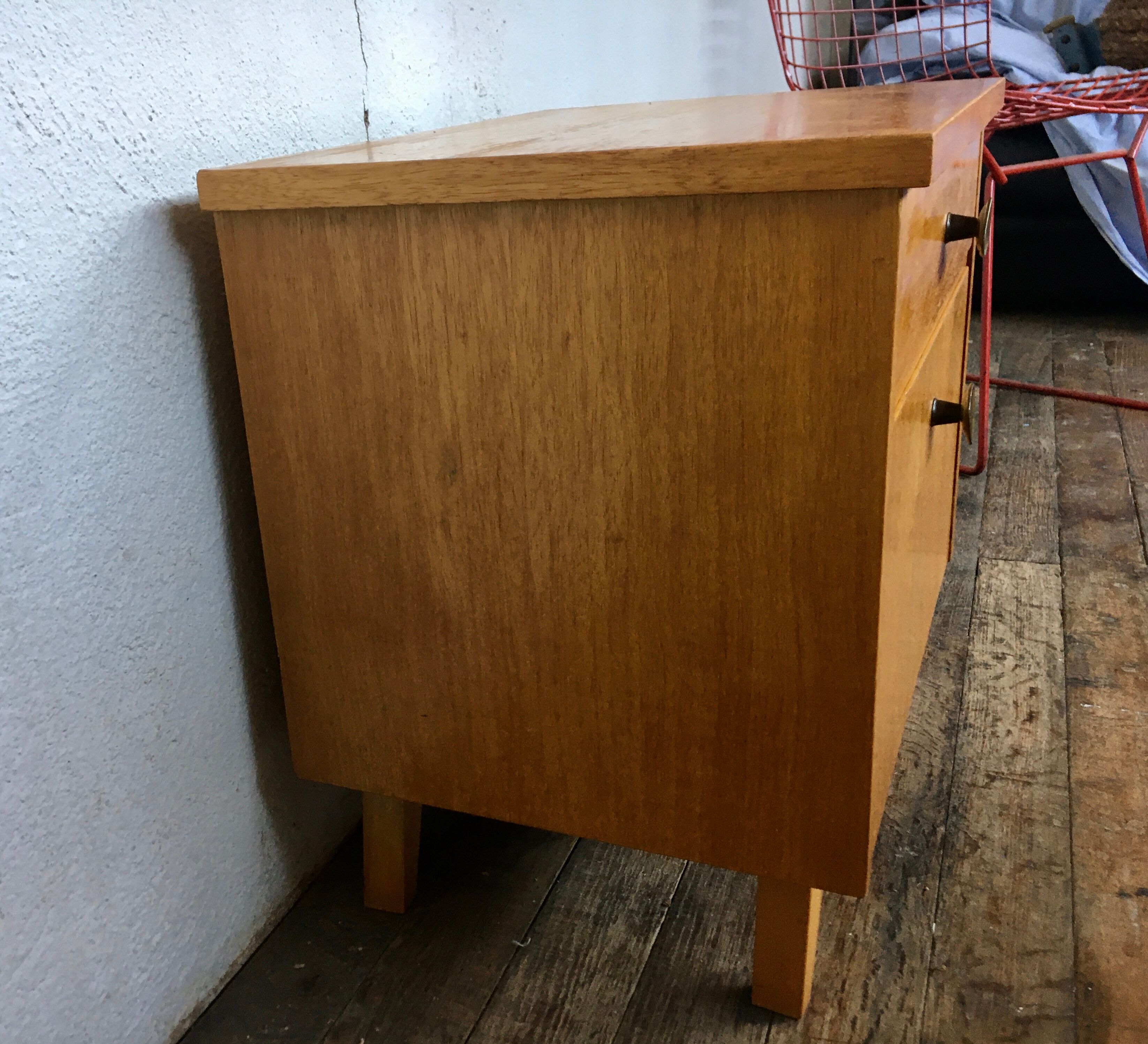 Old vintage bedside nightstand in oak, compass feet