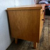 Old vintage bedside nightstand in oak, compass feet