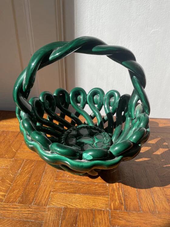 Green ceramic fruit basket - Vallauris style