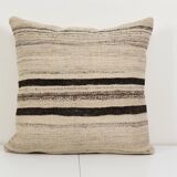 24" x 24" vintage minimalist style hemp pillow with original details, oversize wool turkish kilim