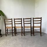 Set of 4 straw chairs from the 50s Dudouyt