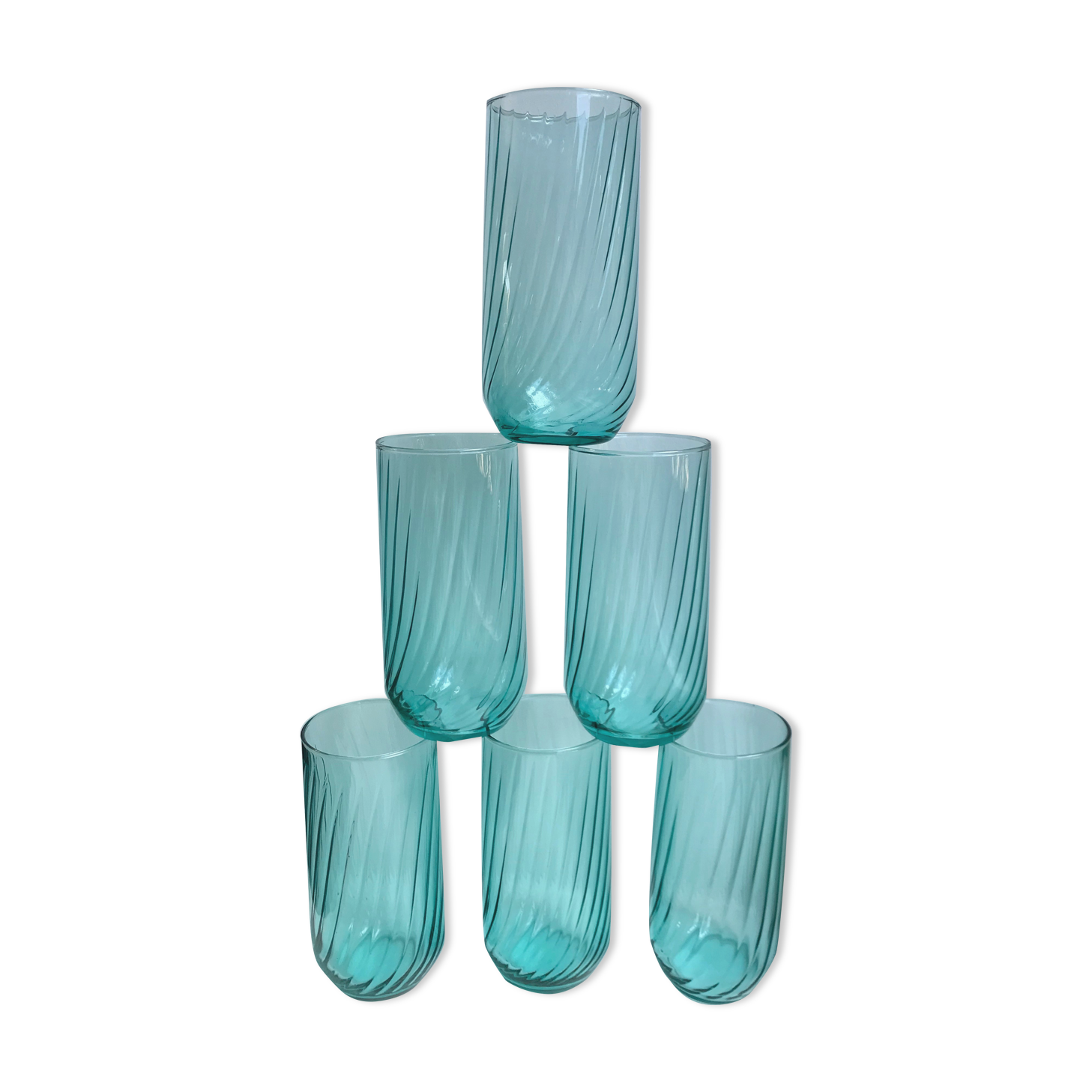 Set of 6 turquoise striped glasses 70s