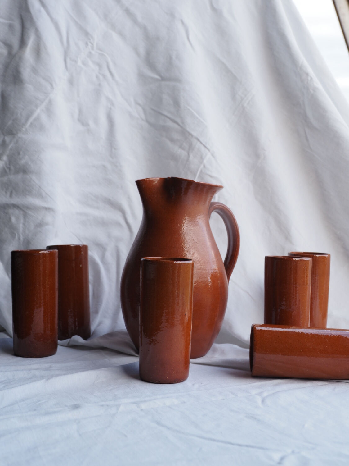 Orangeade service with a jug and 6 glasses - vintage terracotta
