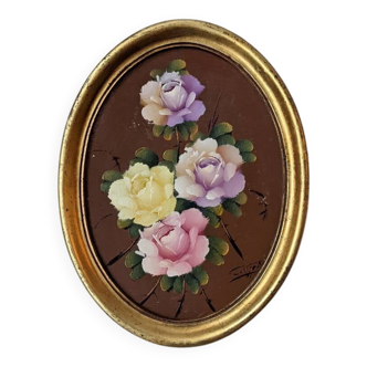 Acrylic on panel, oval gilded wooden frame, bohemian countryside.