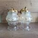 Pair of vintage wall lights in engraved glass & gold metal — Romantic elegance