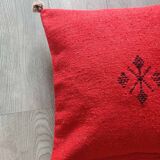 Red Moroccan cushion with cotton pompom