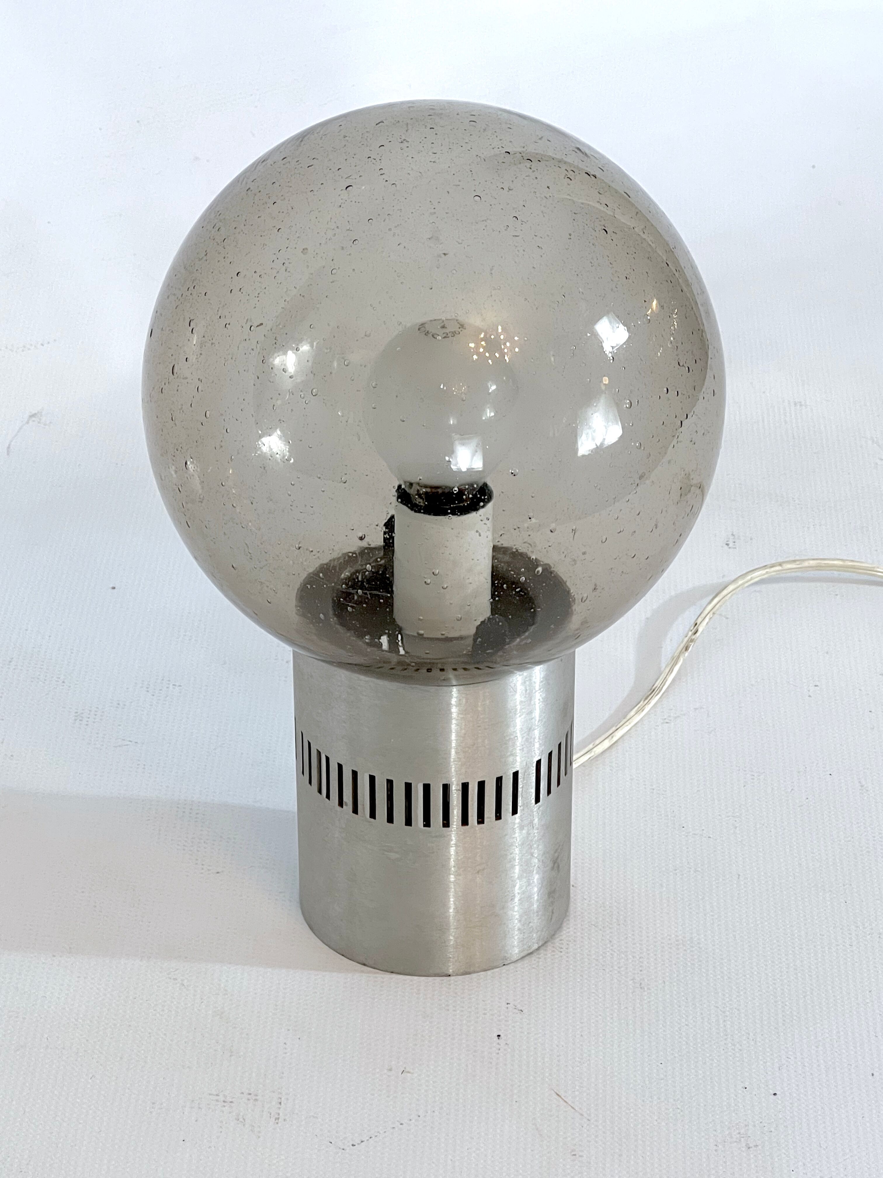 Stilux Milano, Mid-century aluminum and bullicante glass table lamp