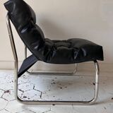 Vintage Gillis Lundgren armchair, black leather and chrome, Sweden 1970s