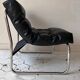 Vintage Gillis Lundgren armchair, black leather and chrome, Sweden 1970s