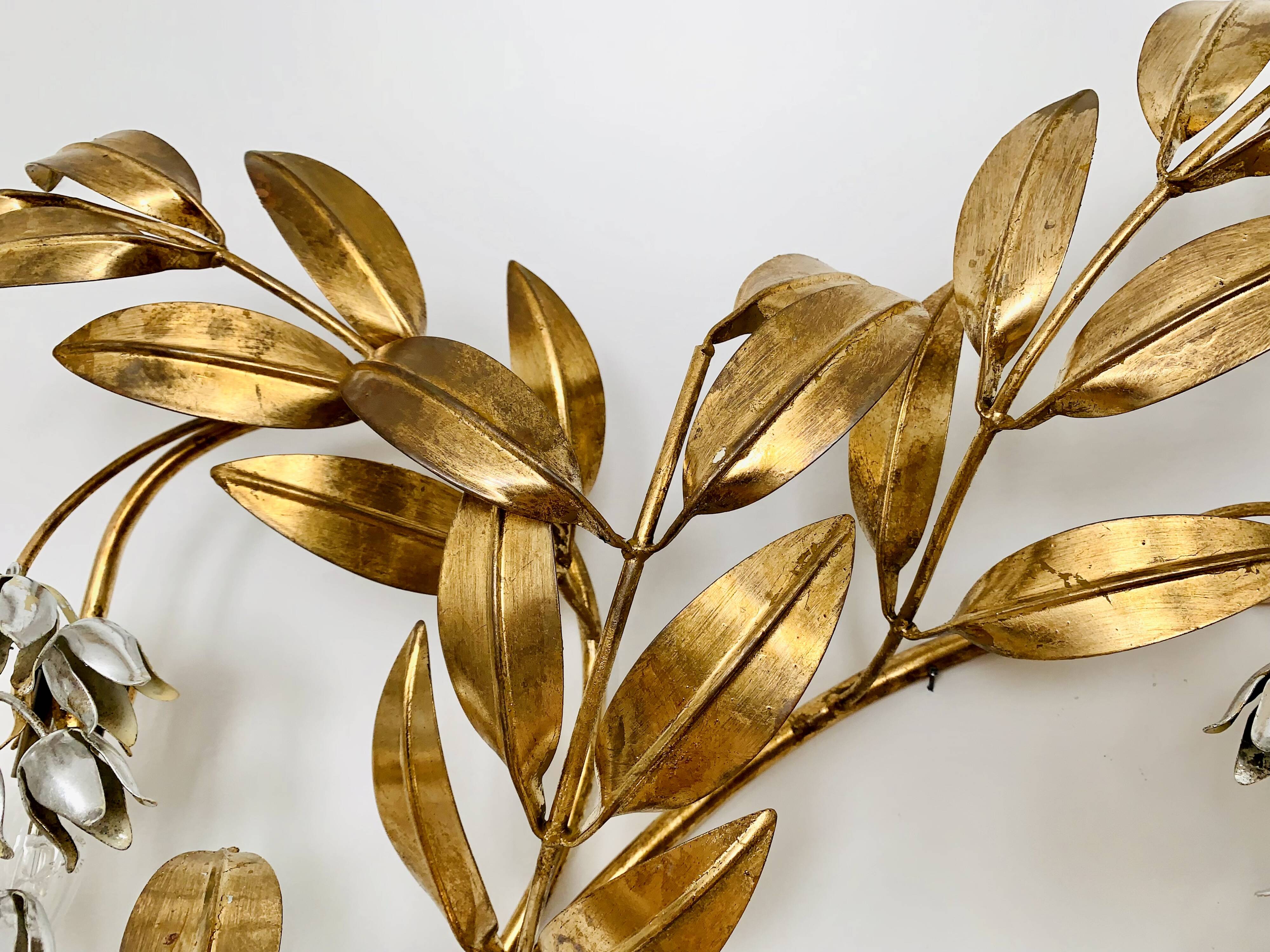 Large Hollywood Regency Palm Leaf Wall Lamp by Hans Kögl