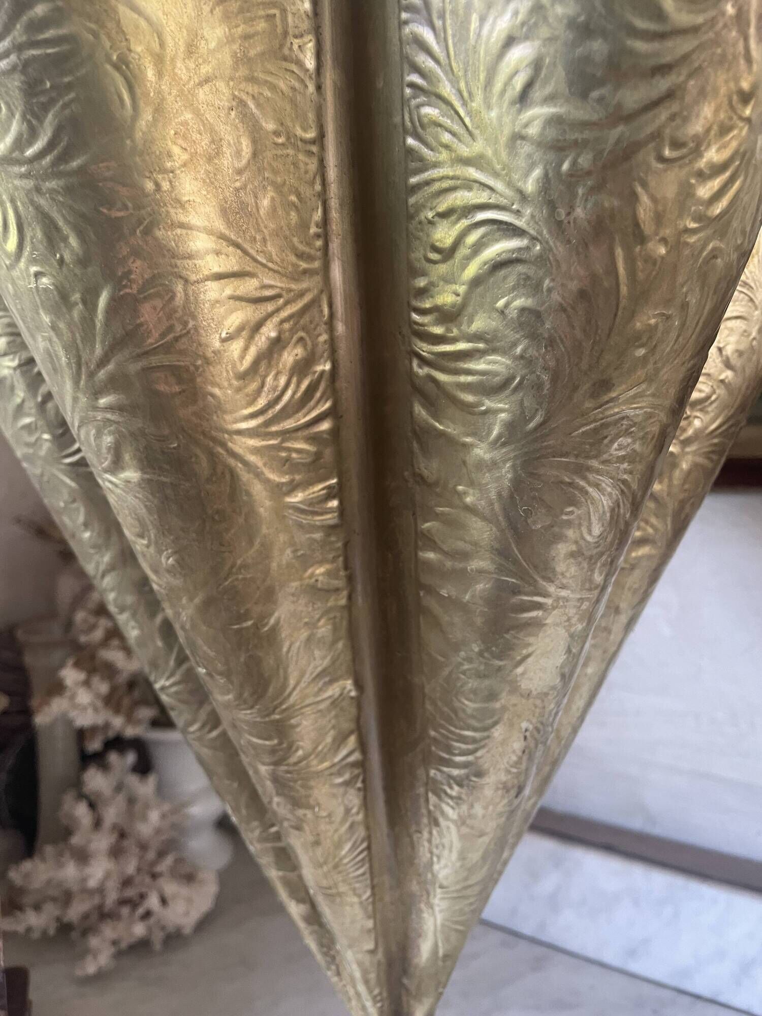 Antique repoussé brass umbrella stand