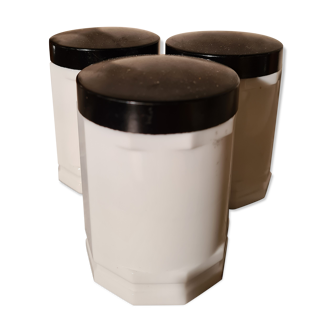 Lot de 3 pots en opaline et bakélite