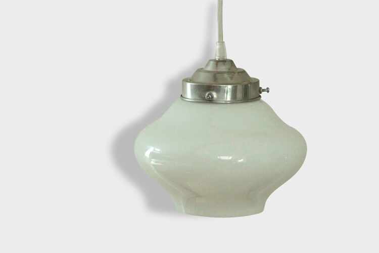 VINTAGE, petit lustre suspension ancien luminaire abat jour en verre  opaline blanche | Selency