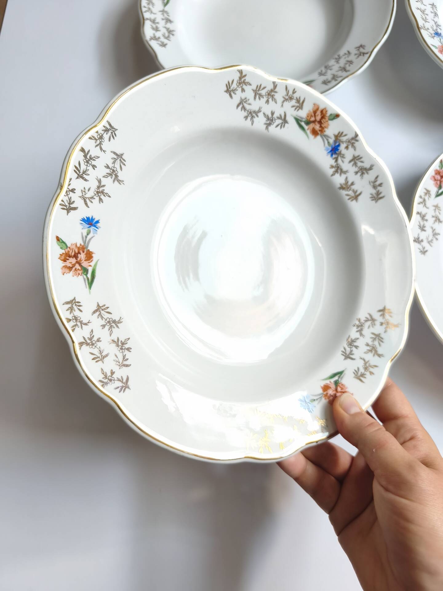 Lot de 4 assiettes creuses vintage Sarreguemines modèle Béarn fleurs