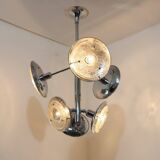 Esperia chandelier 1970s, chrome and Murano glass, 6 arms adjustable