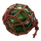 Globe, green glass float and vintage rope