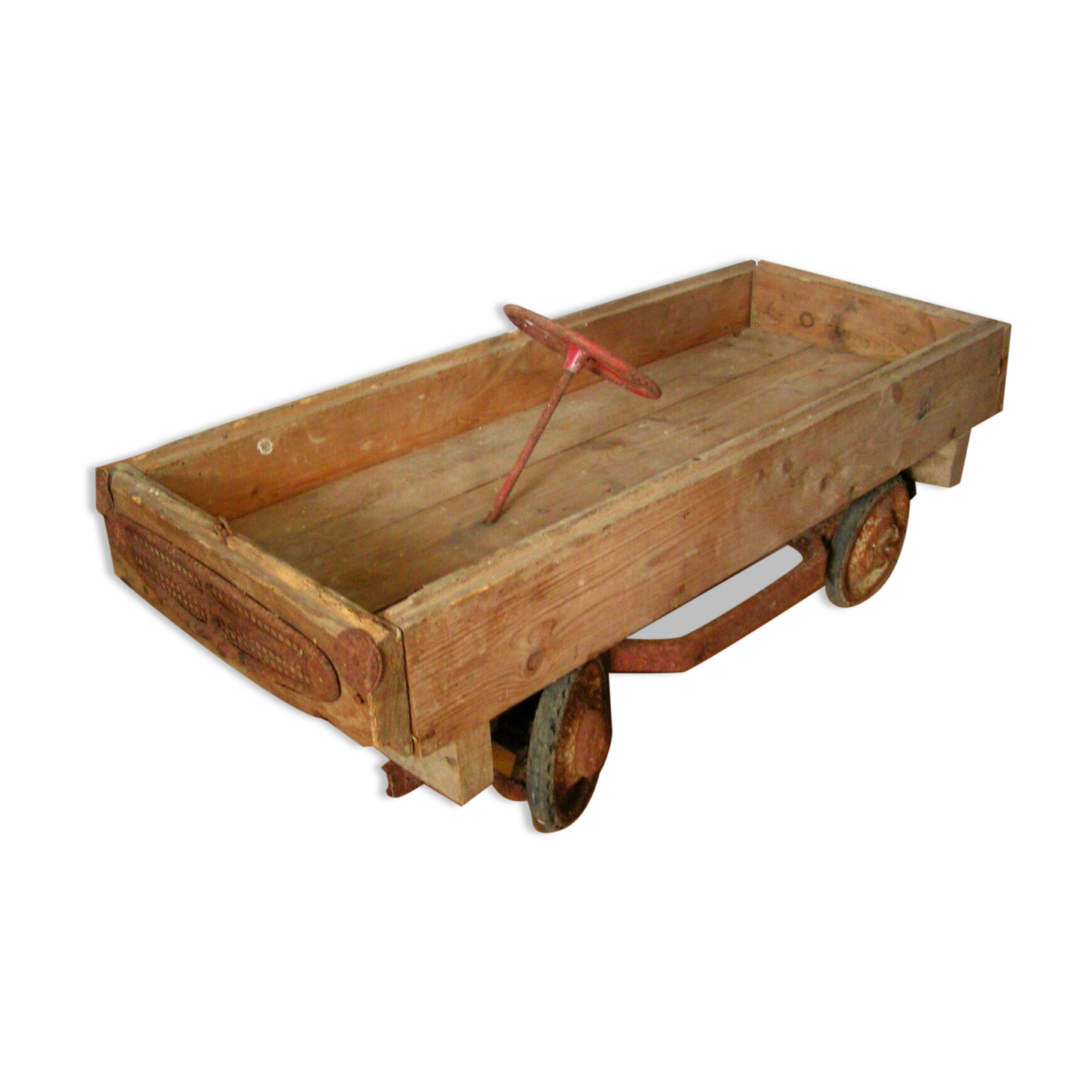 Old pedal car soap box in wood and metal 50s